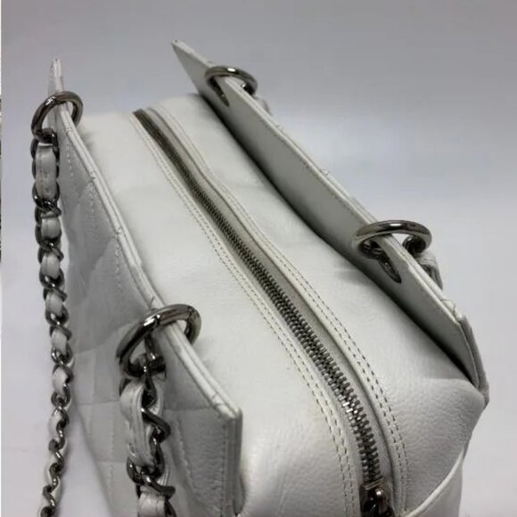 Authentic CHANEL Caviar Petite Timeless Shopper Tote Quilted Shoulder Bag Ivory - Picture 10 of 16